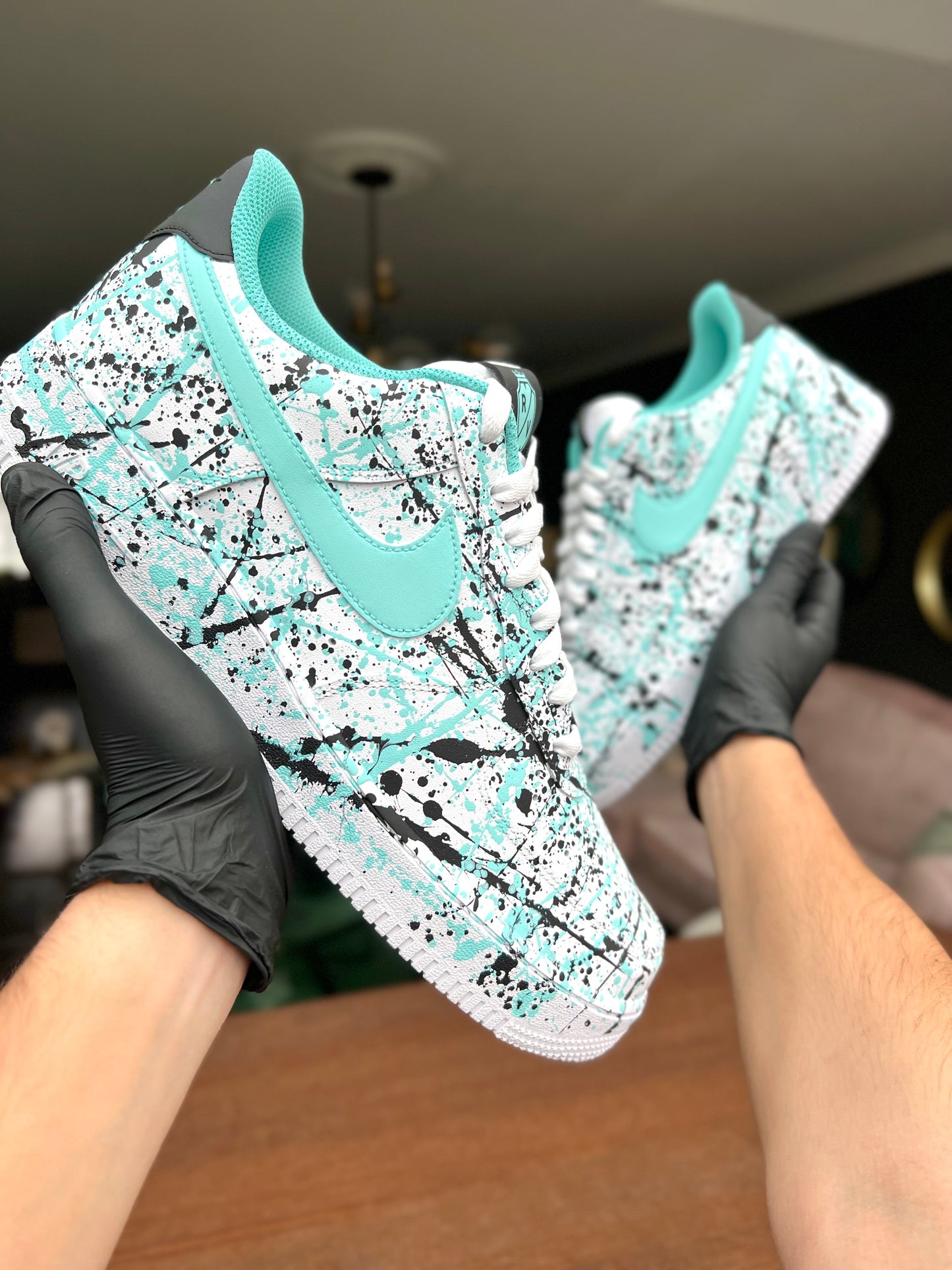 CUSTOM AF1 TIFFANY BLUE - BLACK PAINT SPLASH.