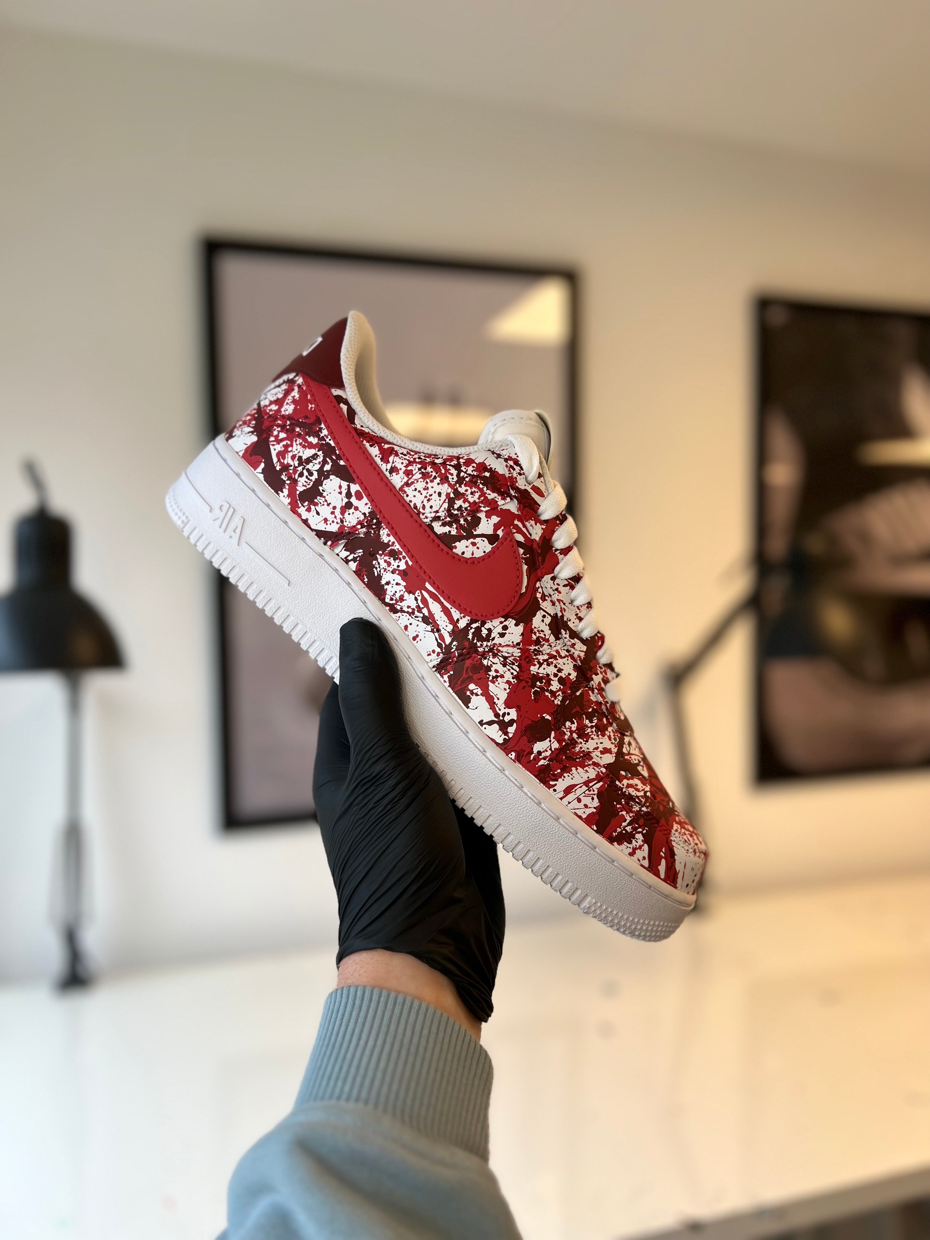 CUSTOM AF1 RED PAINT SPLASH. – sebastiaancustoms