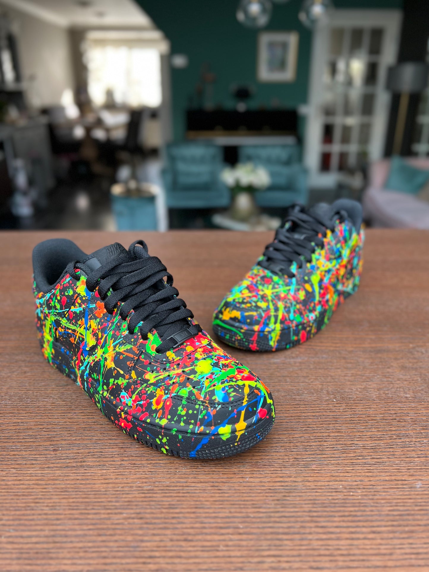 CUSTOM BLACK AF1 COLORFUL PAINT SPLASH.