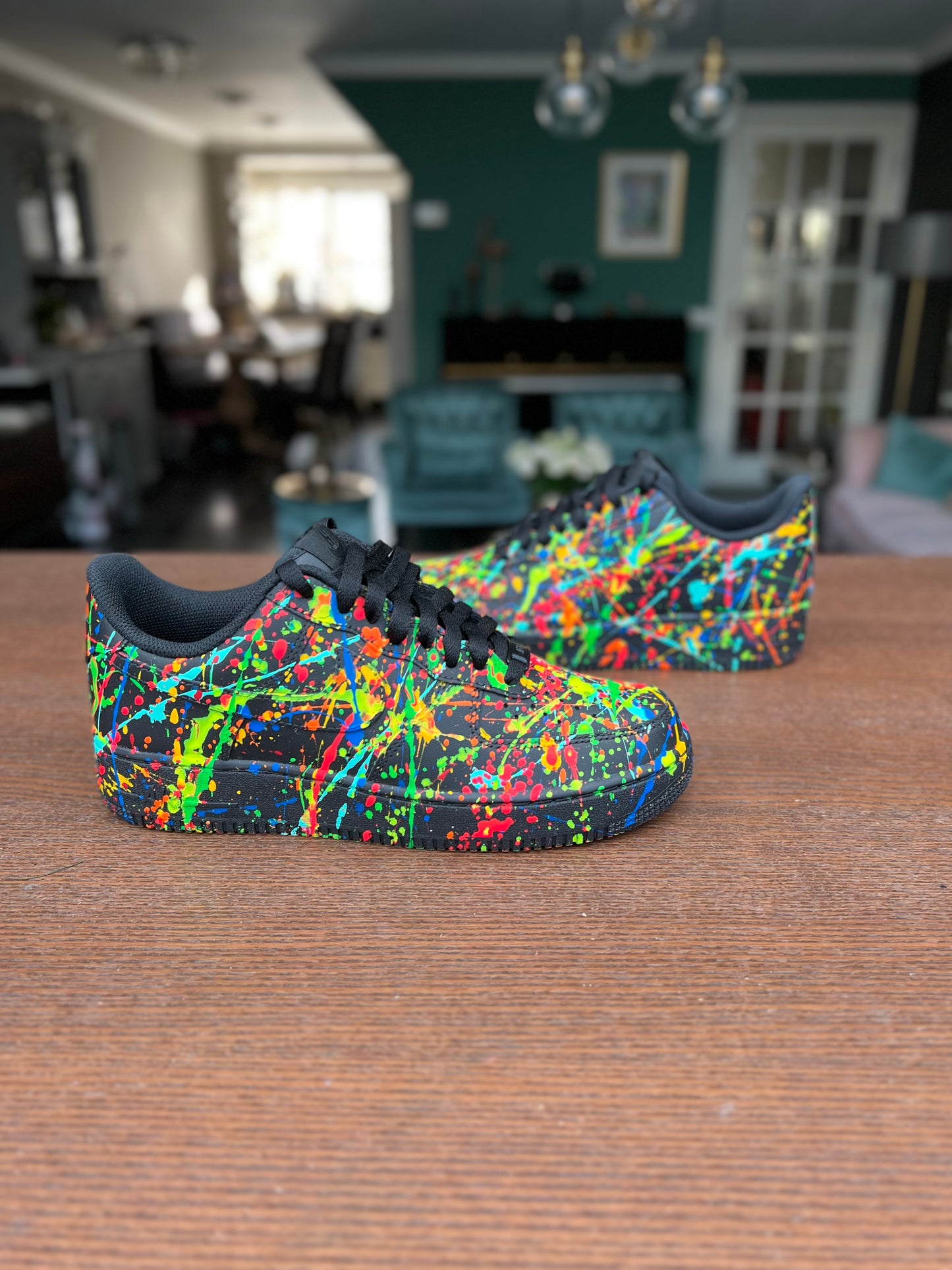 CUSTOM BLACK AF1 COLORFUL PAINT SPLASH.