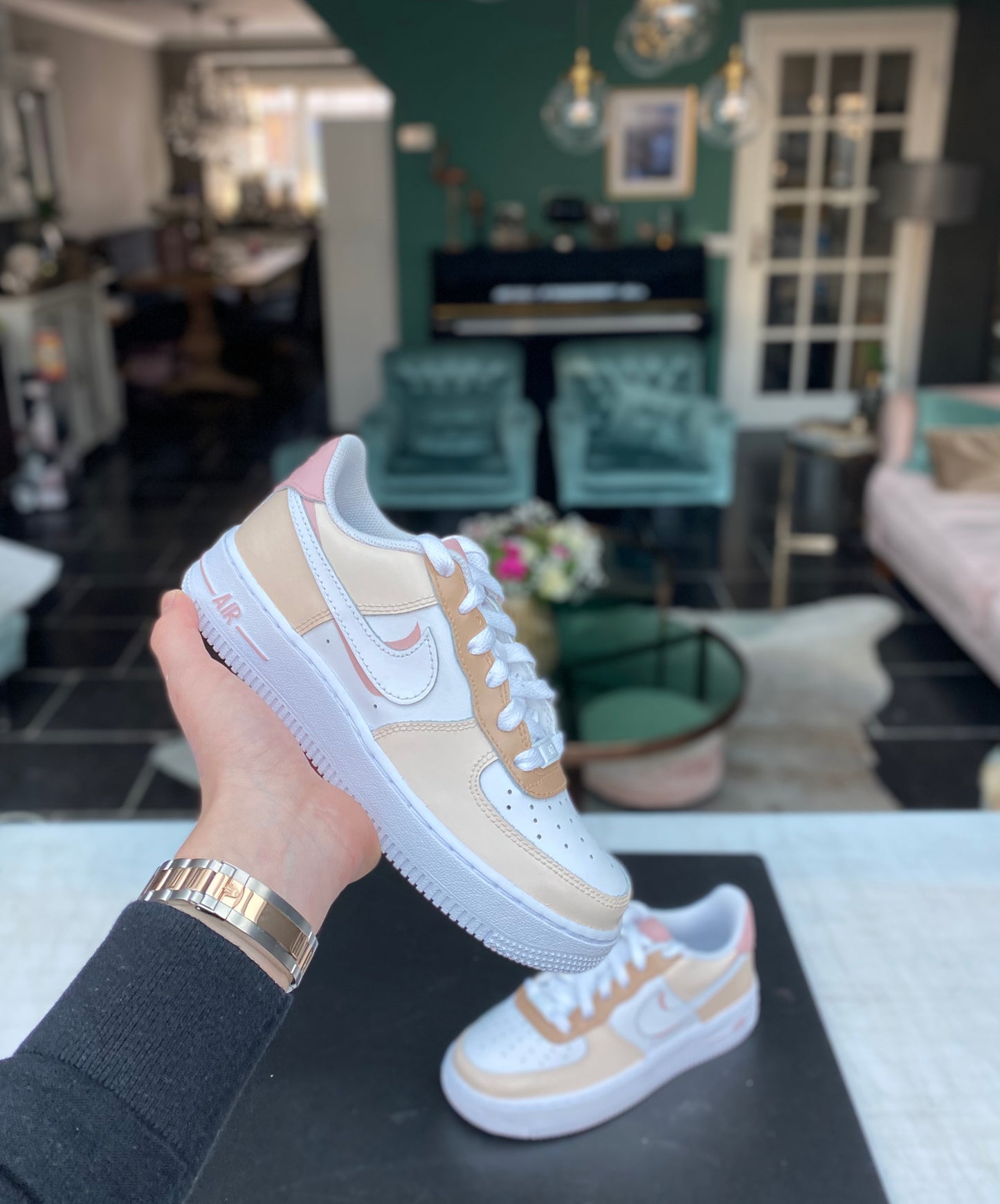 CUSTOM AF1 BEIGE PINK COLORWAY.