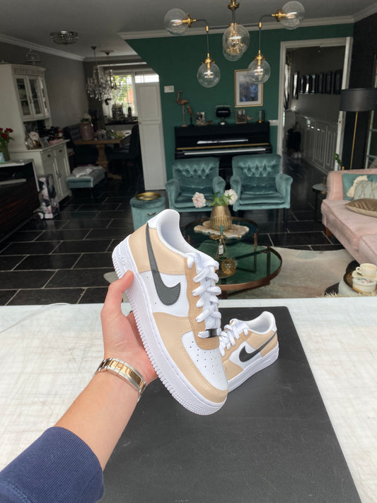 CUSTOM AF1 BEIGE BLACK COLORWAY.