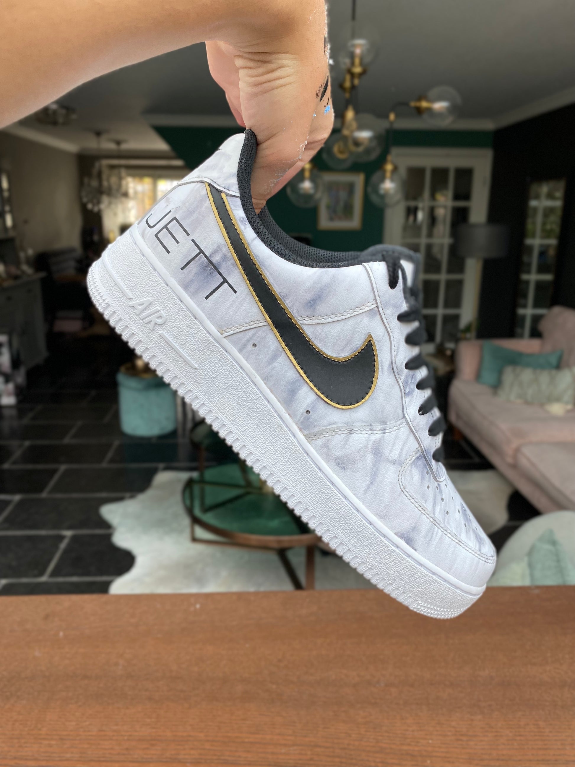 Custom Hand Painted Gold and Black Marble Nike Air Force 1 Low