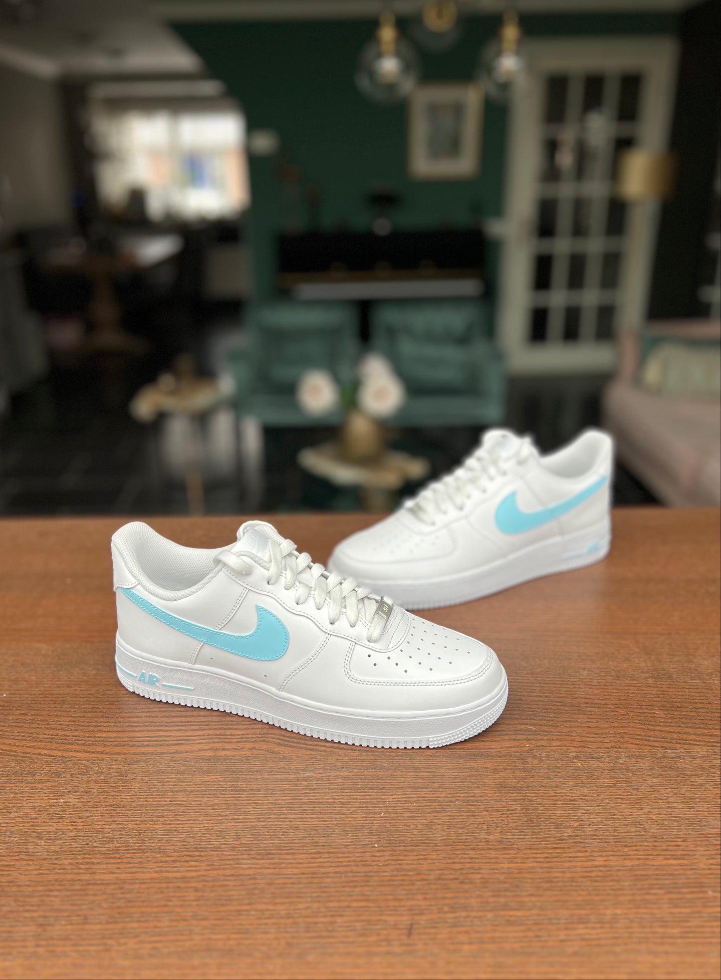 CUSTOM AF1 BABY BLUE SWOOSH.